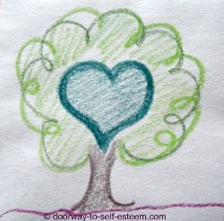 green heart tree pencil sketch, by www.doorway-to-self-esteem.com